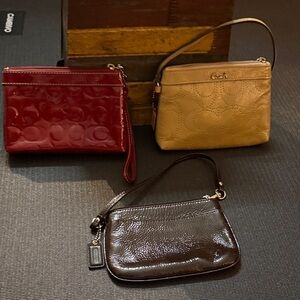 Coach Women's Clutch and Wristlet Trio - Red, Tan, Brown